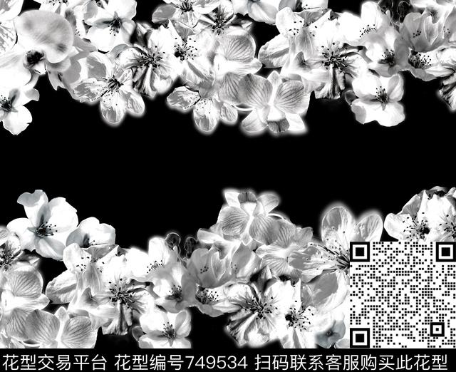 郁金香牡丹黑白花数码印花华亿平台下载（图片编号: 749534） - 瓦栏（Walan）