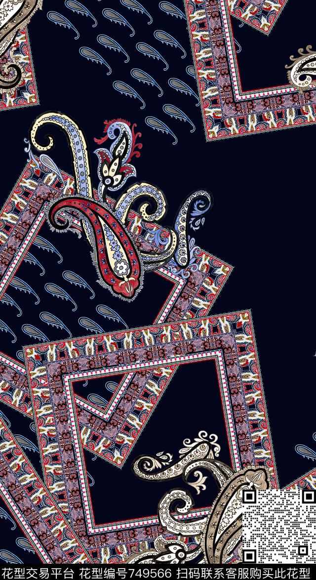 佩兹利卷草纹波西米亚数码印花华亿平台下载（图片编号: 749566） - 瓦栏（Walan）