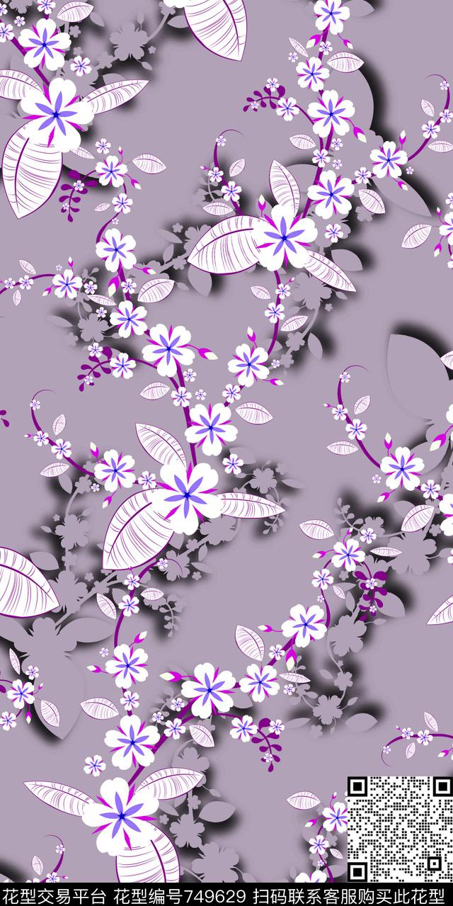 桃花水墨水彩数码印花华亿平台下载（图片编号: 749629） - 瓦栏（Walan）