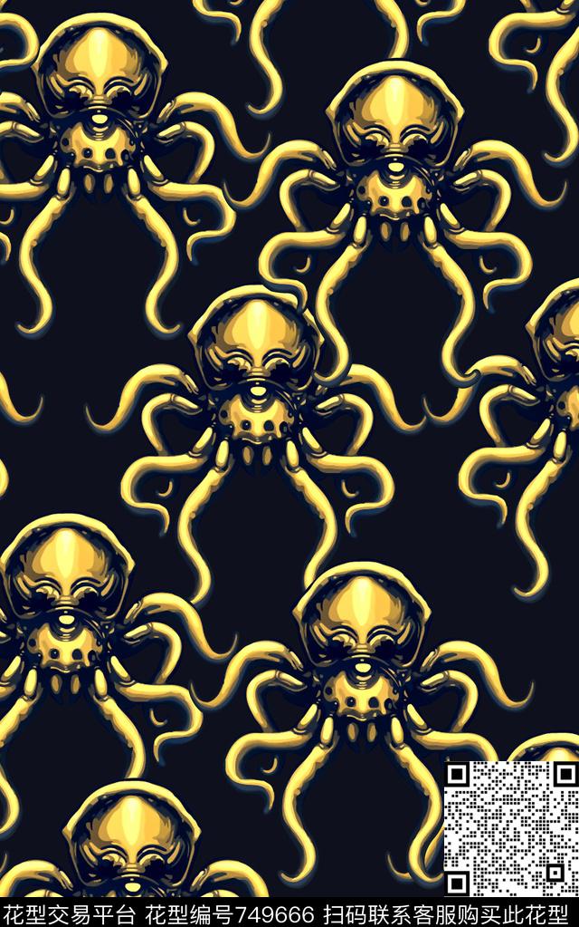 抽象手绘水彩画动物章鱼数码印花时尚潮流男装满版印花欧美复古大牌男装夹克外套纹理印花数码印花华亿平台下载（图片编号: 749666） - 瓦栏（Walan）