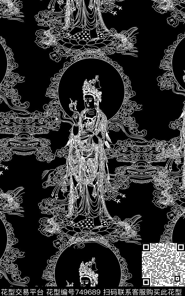 抽象手绘几何观音娘娘数码印花时尚潮流男装夹克外套衬衫棉服印花欧美复古大牌印花数码印花华亿平台下载（图片编号: 749689） - 瓦栏（Walan）