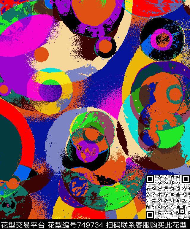 格子抽象花卉数码印花华亿平台下载（图片编号: 749734） - 瓦栏（Walan）