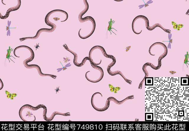 蛇小动物蜻蜓数码印花华亿平台下载（图片编号: 749810） - 瓦栏（Walan）