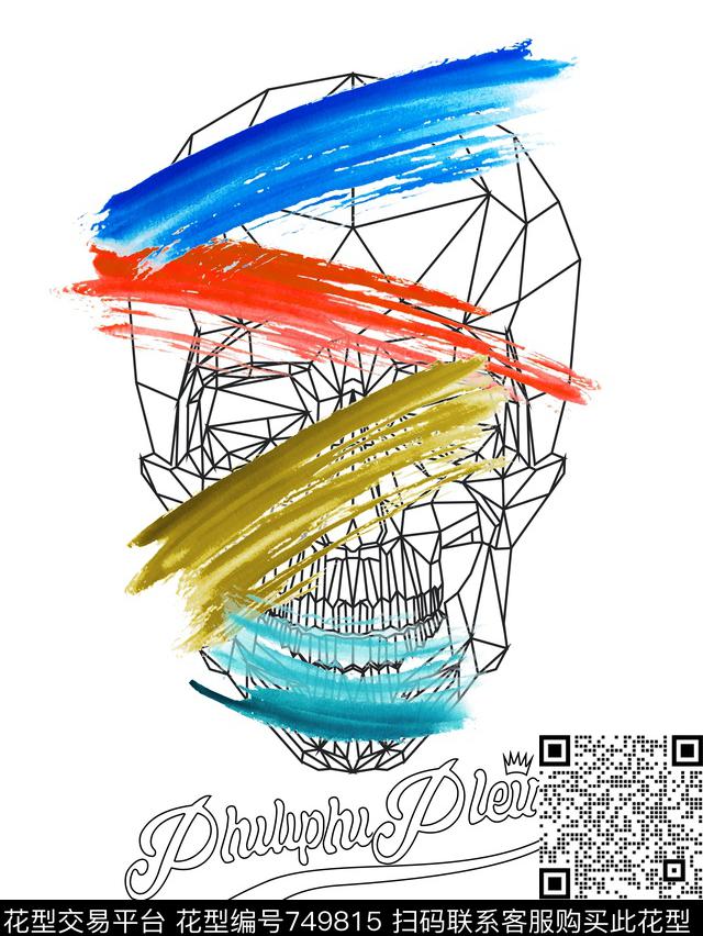 潮牌抽象骷髅头数码印花华亿平台下载（图片编号: 749815） - 瓦栏（Walan）