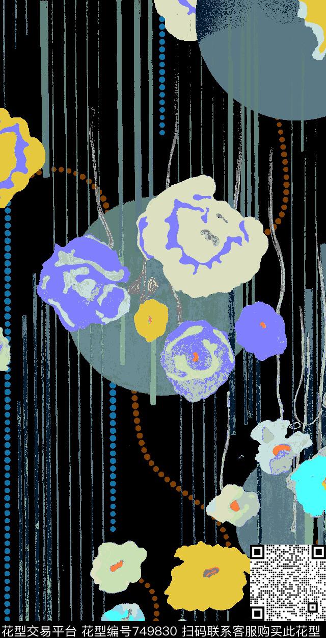 格子抽象花卉数码印花华亿平台下载（图片编号: 749830） - 瓦栏（Walan）
