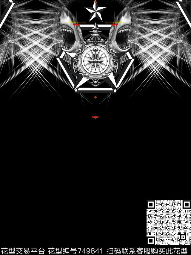 潮牌抽象鲨鱼数码印花华亿平台下载（图片编号: 749841） - 瓦栏（Walan）