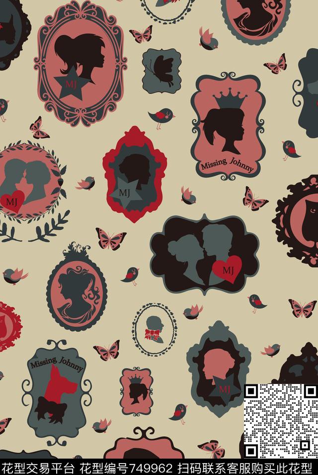 卡通欧式风蝴蝶传统印花华亿平台下载（图片编号: 749962） - 瓦栏（Walan）