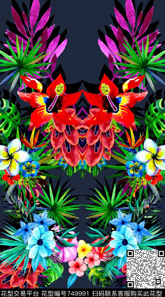 时尚手绘水彩数码印花华亿平台下载（图片编号: 749991） - 瓦栏（Walan）