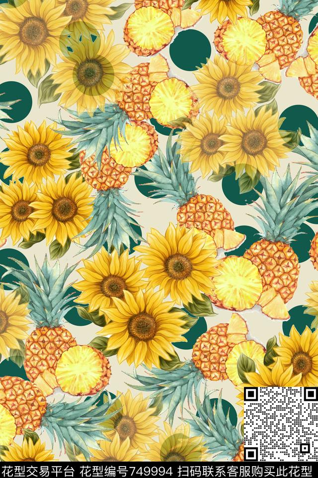乱花花卉向日葵热带水果数码印花华亿平台下载（图片编号: 749994） - 瓦栏（Walan）