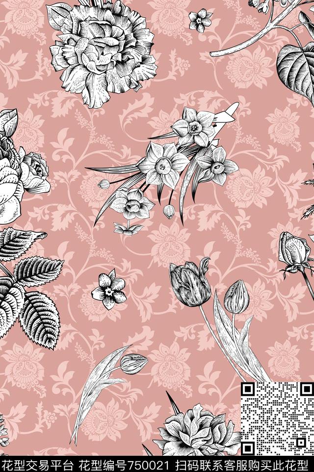 欧式复古墙纸艺术黑白手绘数码印花华亿平台下载（图片编号: 750021） - 瓦栏（Walan）