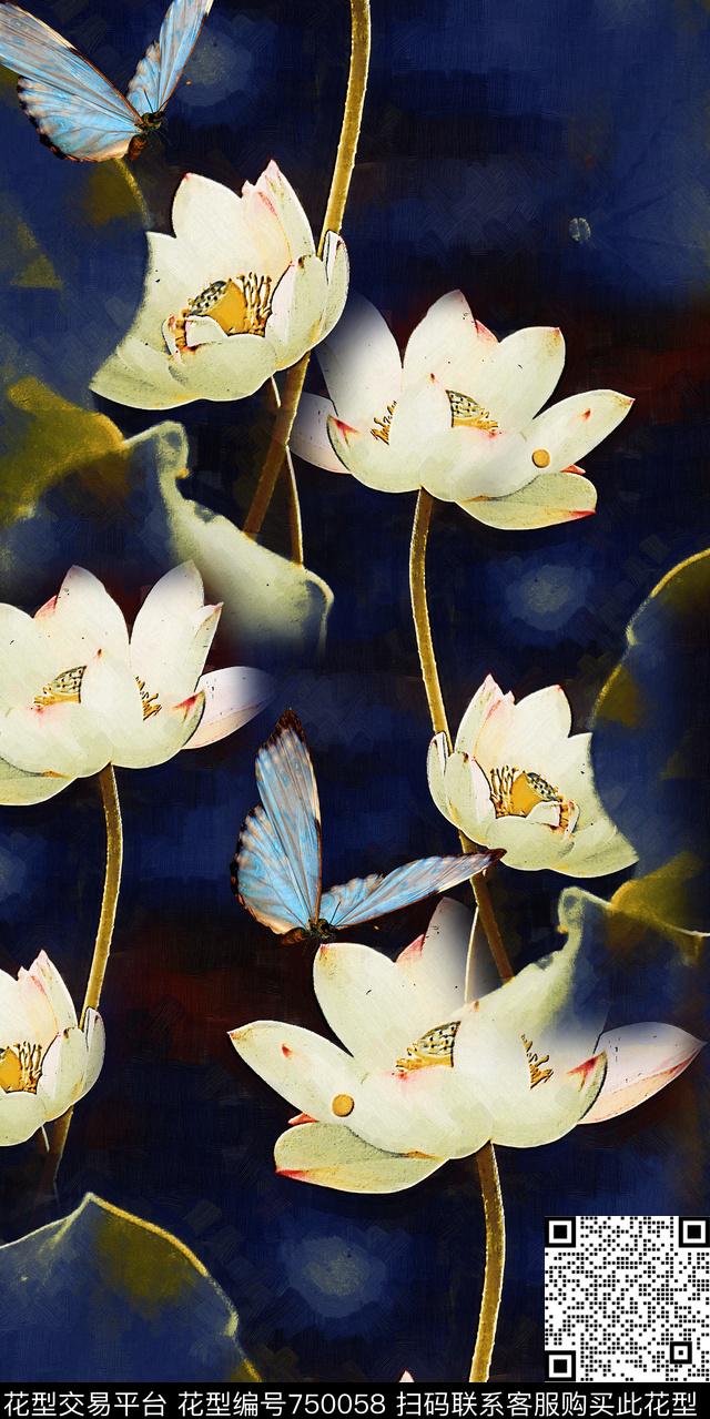 花朵花卉荷花数码印花华亿平台下载（图片编号: 750058） - 瓦栏（Walan）