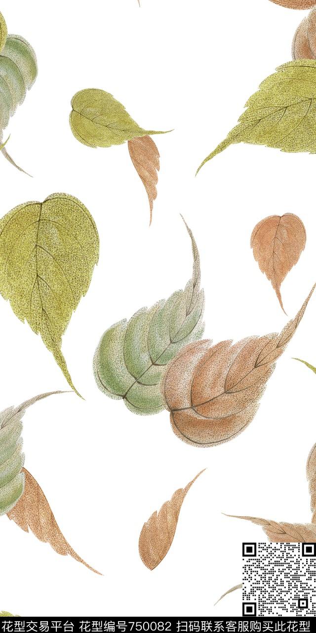 花卉叶子抽象树叶叶子数码印花华亿平台下载（图片编号: 750082） - 瓦栏（Walan）