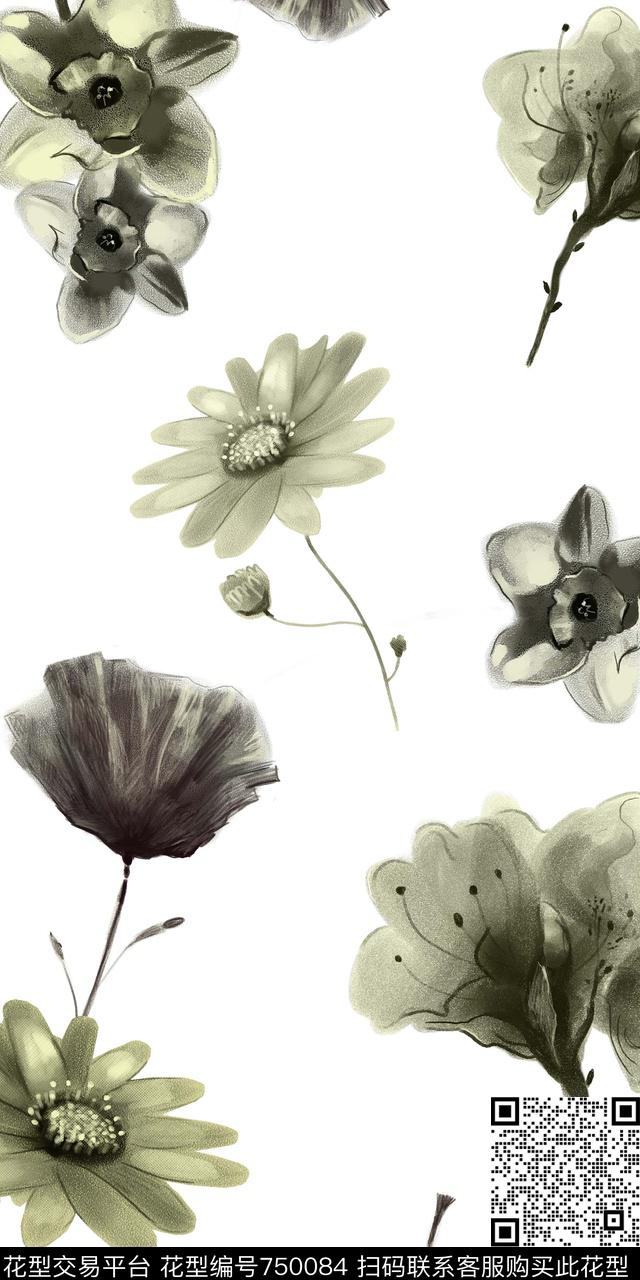 乱花雏菊花卉数码印花华亿平台下载（图片编号: 750084） - 瓦栏（Walan）