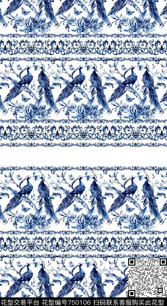 中国风青花瓷民族风数码印花华亿平台下载（图片编号: 750106） - 瓦栏（Walan）