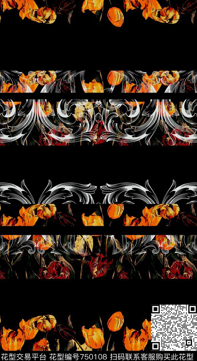 大花花朵花卉数码印花华亿平台下载（图片编号: 750108） - 瓦栏（Walan）