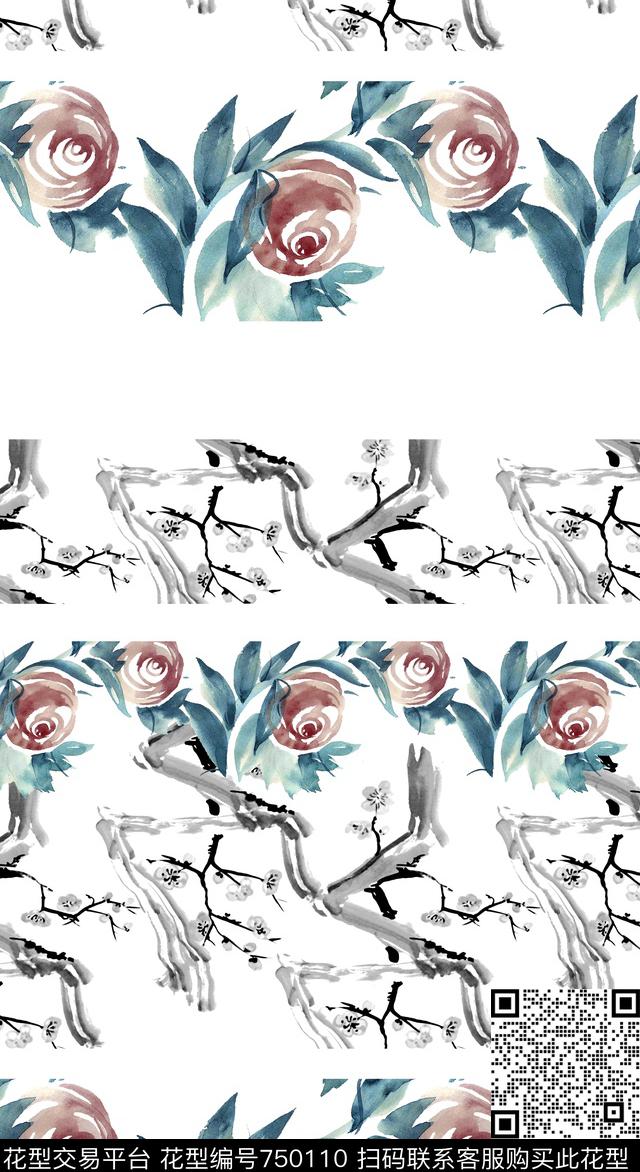 青花瓷民族风中国画数码印花华亿平台下载（图片编号: 750110） - 瓦栏（Walan）