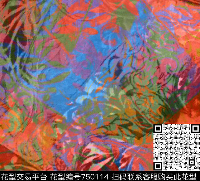 图腾棕榈叶乱花数码印花华亿平台下载（图片编号: 750114） - 瓦栏（Walan）