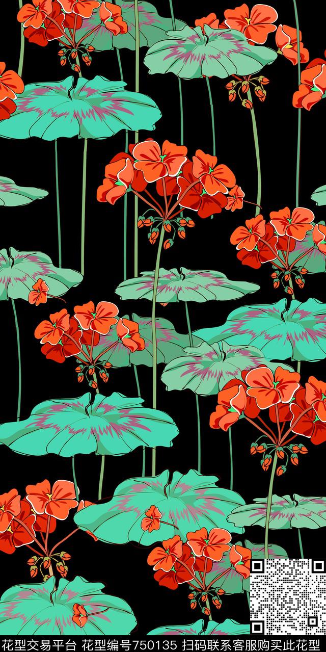 小碎花花卉荷叶传统印花华亿平台下载（图片编号: 750135） - 瓦栏（Walan）