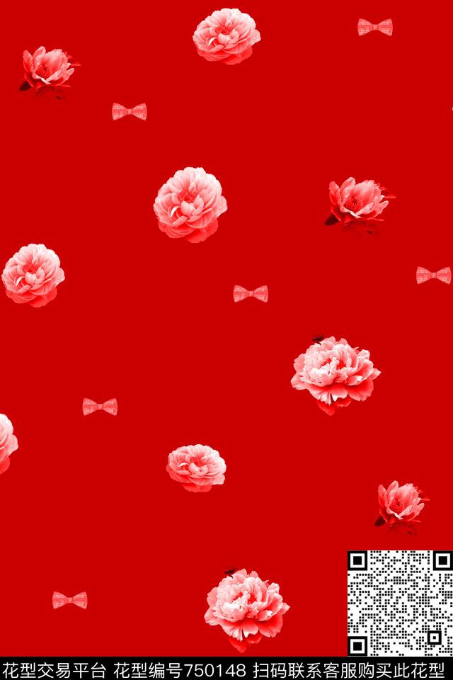 血红花卉透明花数码印花华亿平台下载（图片编号: 750148） - 瓦栏（Walan）