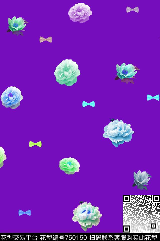 血红花卉透明花数码印花华亿平台下载（图片编号: 750150） - 瓦栏（Walan）