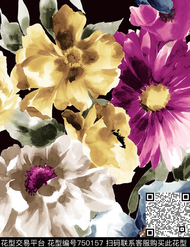 花瓣花朵大花数码印花华亿平台下载（图片编号: 750157） - 瓦栏（Walan）