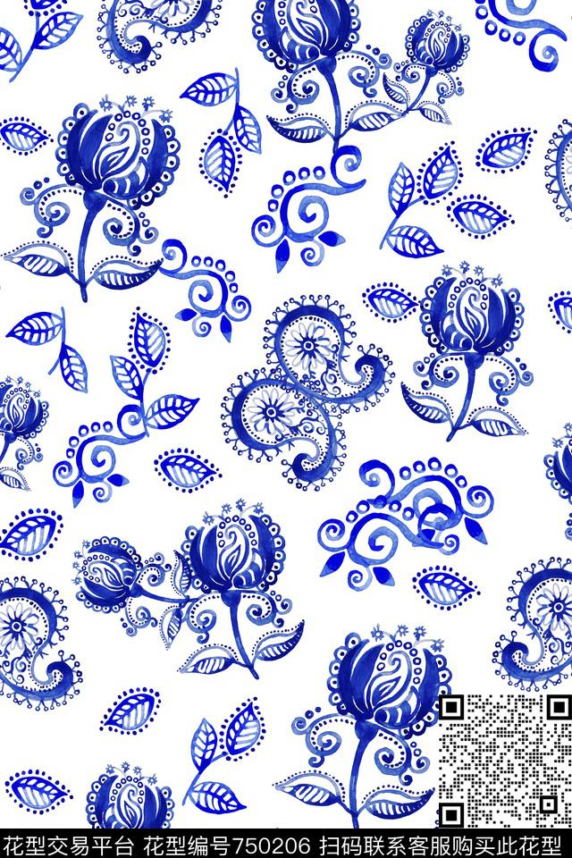 花朵花卉满版散花传统印花华亿平台下载（图片编号: 750206） - 瓦栏（Walan）