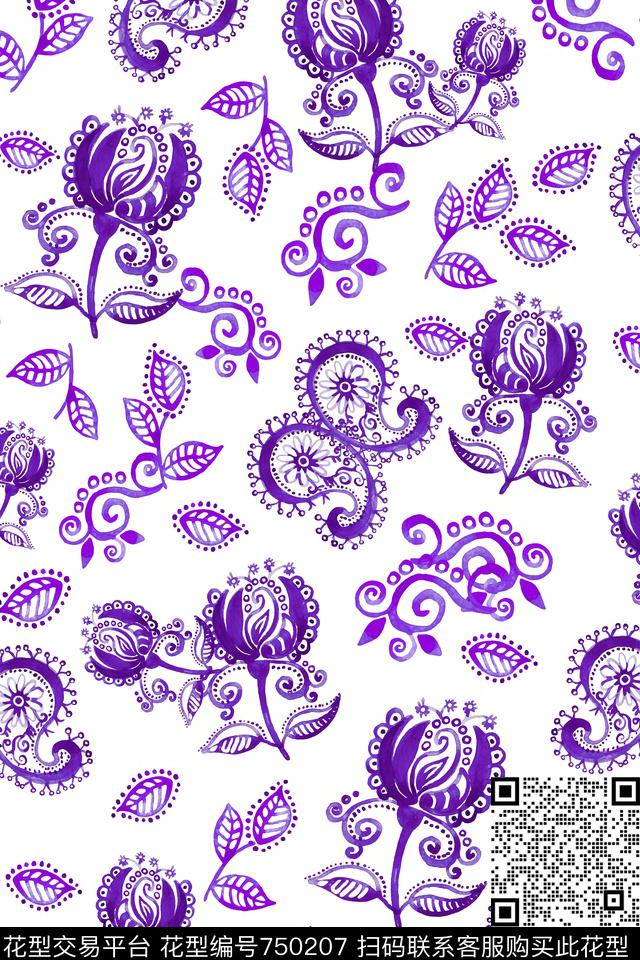 大花乱花绣球花传统印花华亿平台下载（图片编号: 750207） - 瓦栏（Walan）
