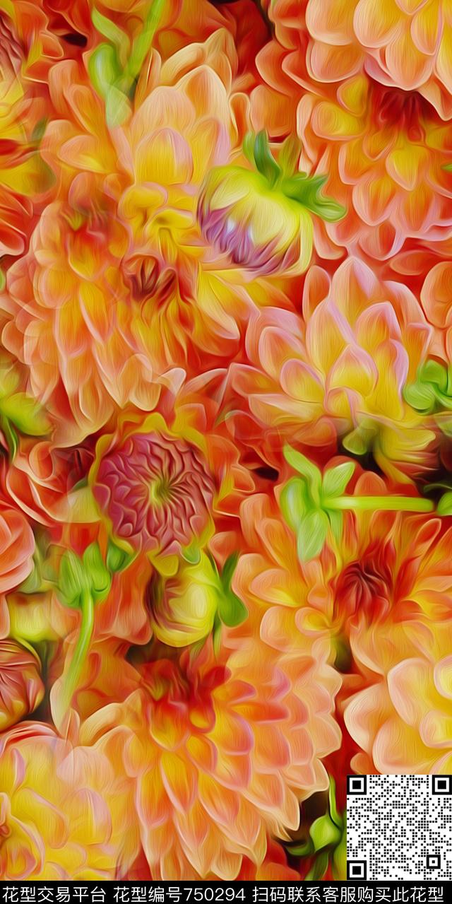 数码花卉类大花花卉数码印花华亿平台下载（图片编号: 750294） - 瓦栏（Walan）