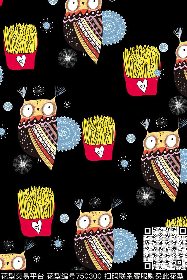 鸟趣味猫头鹰传统印花华亿平台下载（图片编号: 750300） - 瓦栏（Walan）