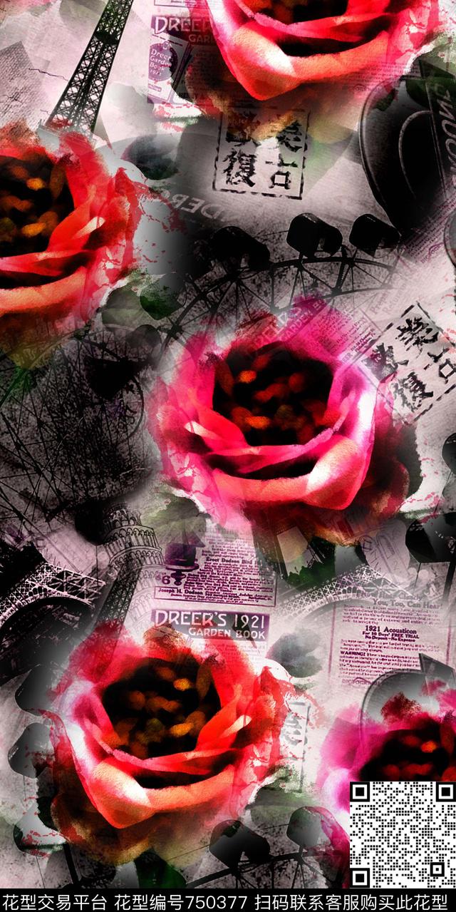 大花牡丹花朵数码印花华亿平台下载（图片编号: 750377） - 瓦栏（Walan）