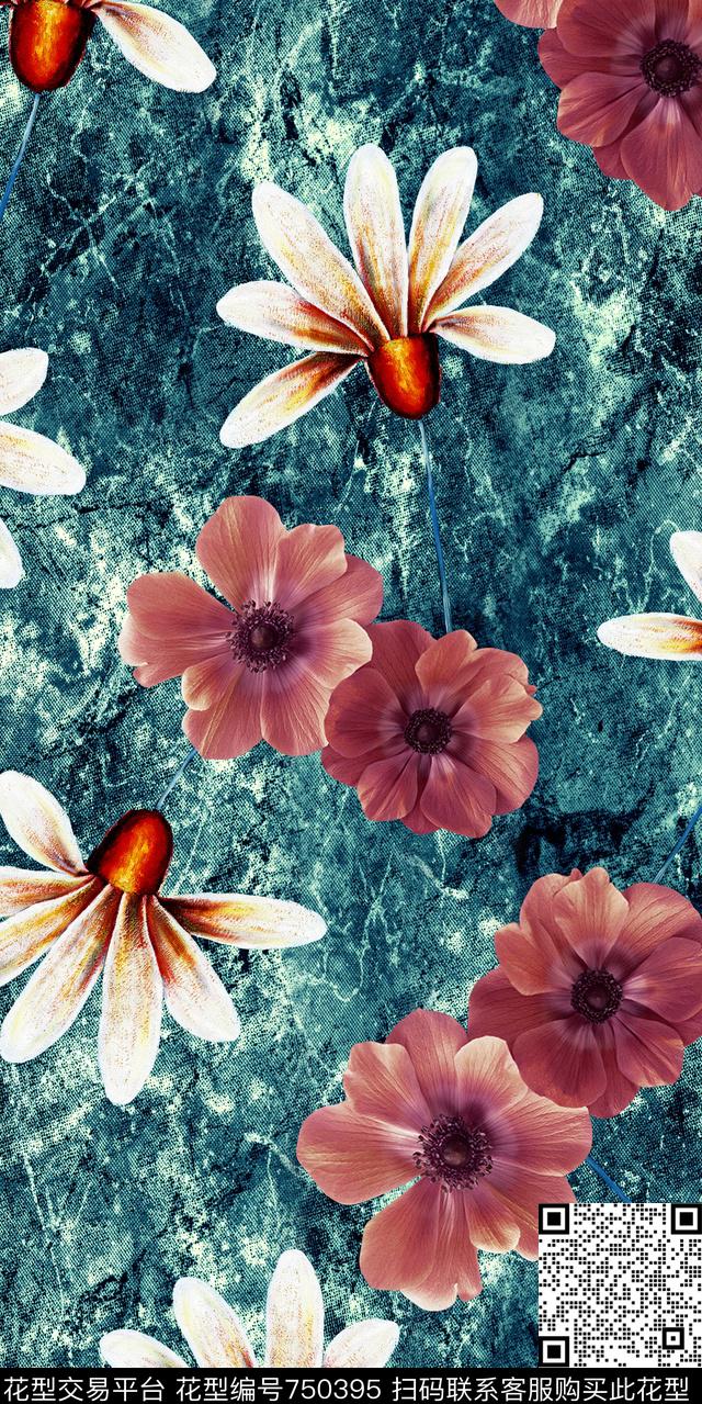 三色堇玉兰花大花数码印花华亿平台下载（图片编号: 750395） - 瓦栏（Walan）