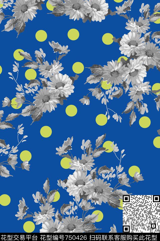 乱花花卉波点雏菊传统印花华亿平台下载（图片编号: 750426） - 瓦栏（Walan）
