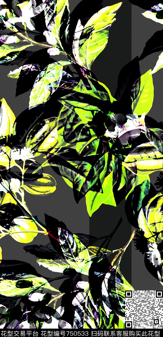 花卉叶子另类数码印花华亿平台下载（图片编号: 750533） - 瓦栏（Walan）