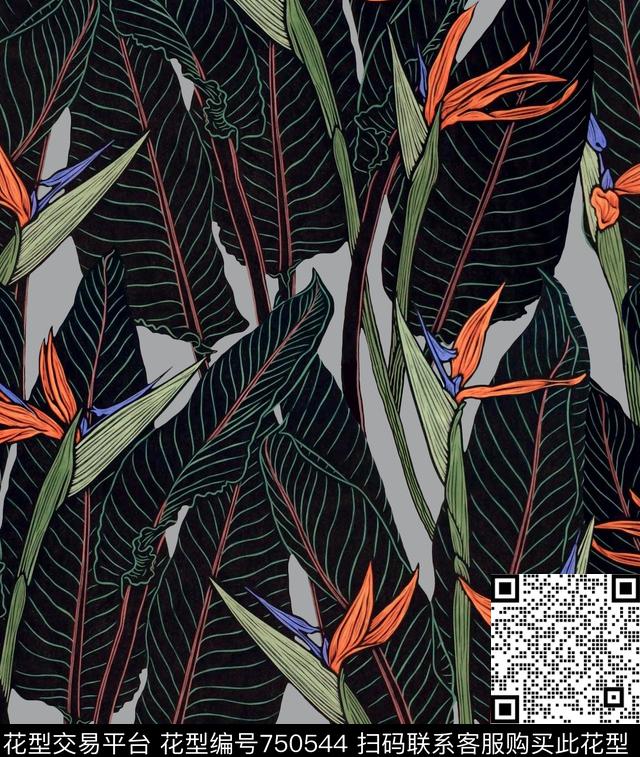 抽象花卉植物热带传统印花华亿平台下载（图片编号: 750544） - 瓦栏（Walan）