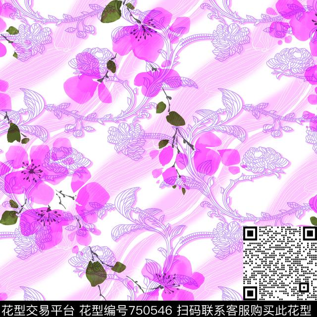 淡雅梅花飘逸底纹数码印花华亿平台下载（图片编号: 750546） - 瓦栏（Walan）