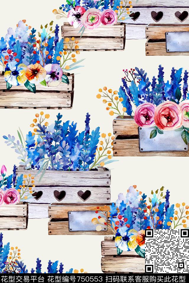 时尚手绘水彩数码印花华亿平台下载（图片编号: 750553） - 瓦栏（Walan）