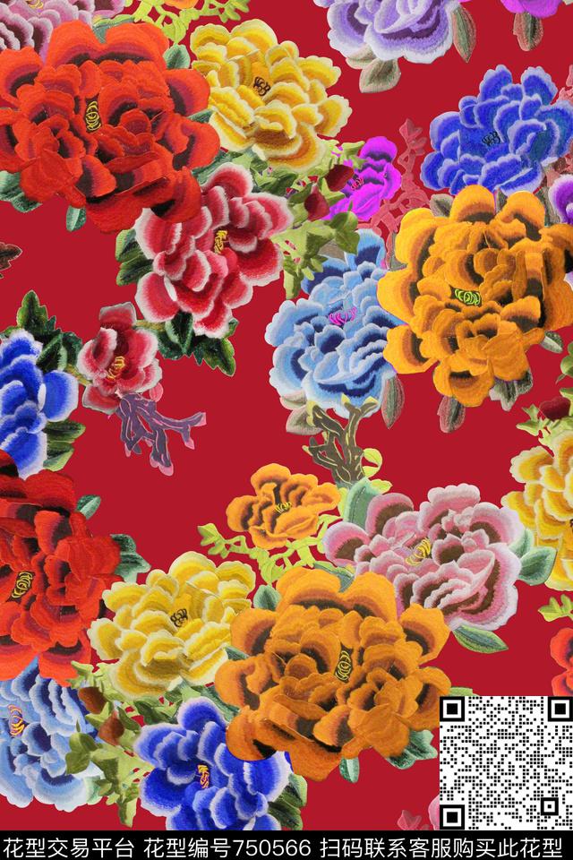 中国风刺绣绣花数码印花华亿平台下载（图片编号: 750566） - 瓦栏（Walan）