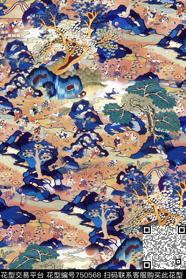 民族风中国风风景数码印花华亿平台下载（图片编号: 750568） - 瓦栏（Walan）