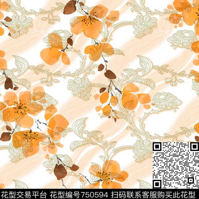 淡雅梅花飘逸底纹数码印花华亿平台下载（图片编号: 750594） - 瓦栏（Walan）