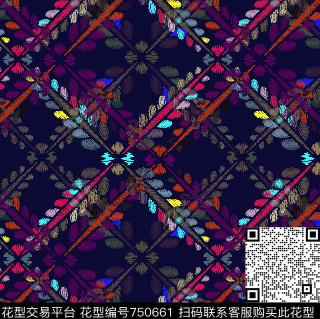格子抽象花卉数码印花华亿平台下载（图片编号: 750661） - 瓦栏（Walan）