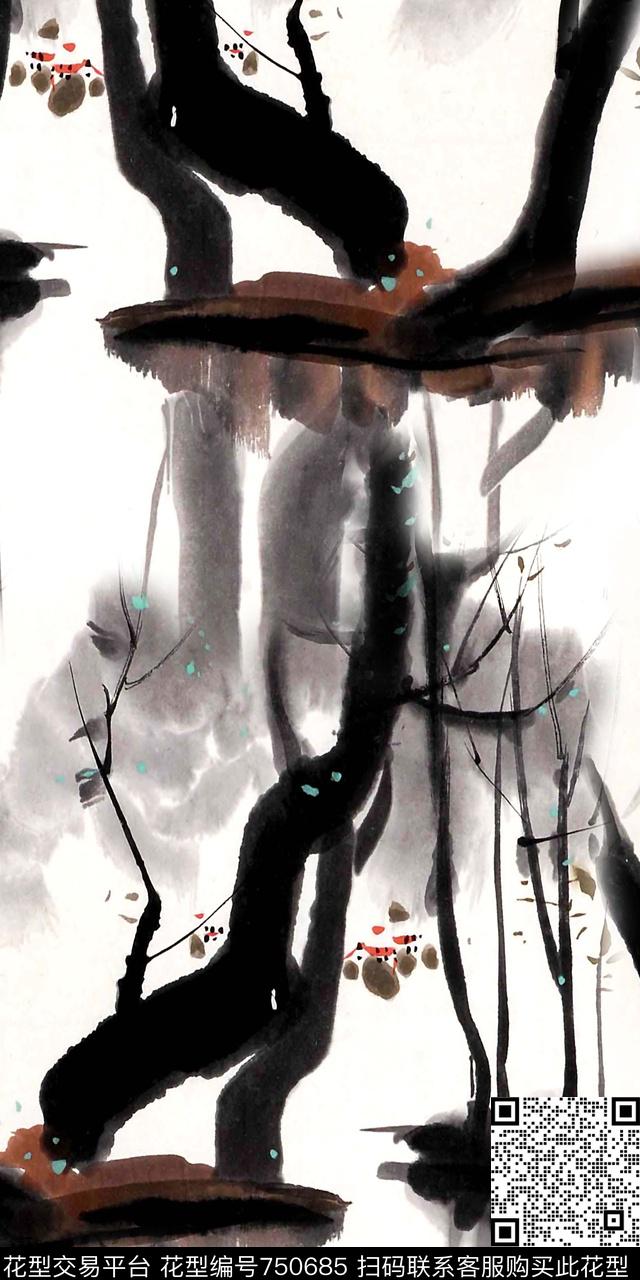 手绘风景水彩画数码印花华亿平台下载（图片编号: 750685） - 瓦栏（Walan）