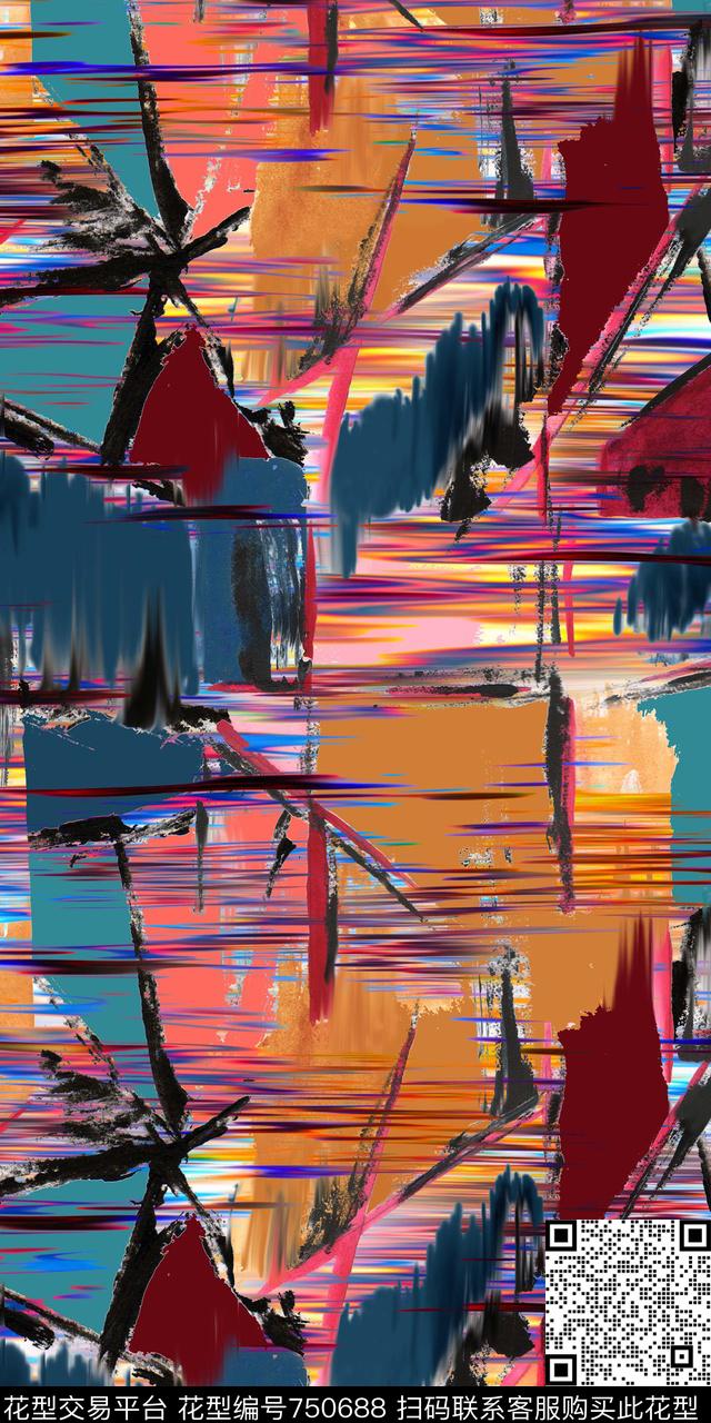 不规则几何水彩手绘抽象数码印花华亿平台下载（图片编号: 750688） - 瓦栏（Walan）
