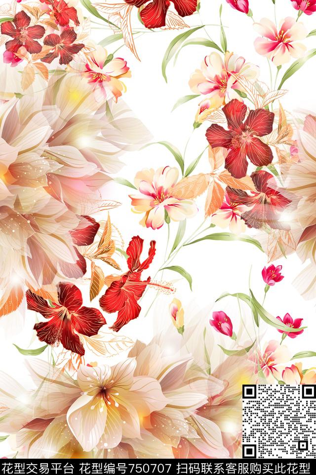 花朵花卉数码印花华亿平台下载（图片编号: 750707） - 瓦栏（Walan）