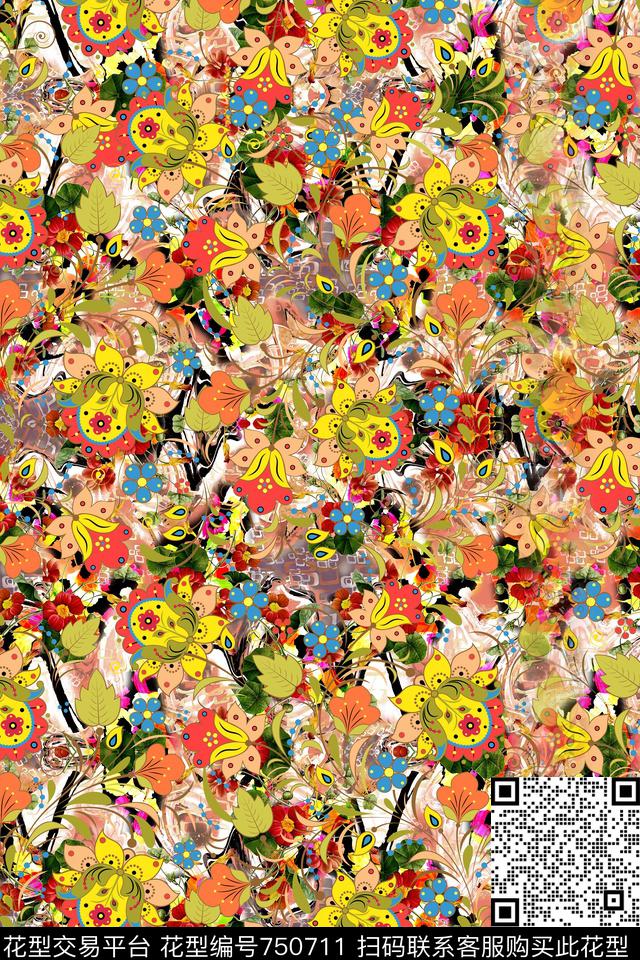 小碎花乱花花卉数码印花华亿平台下载（图片编号: 750711） - 瓦栏（Walan）
