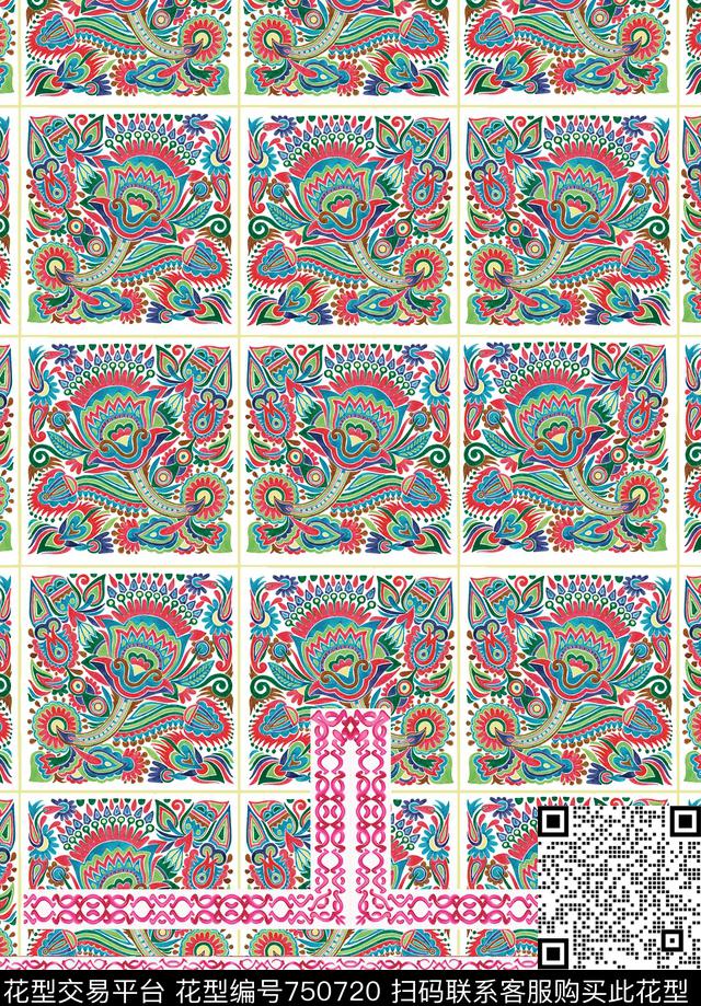 宫廷风欧式青花瓷数码印花华亿平台下载（图片编号: 750720） - 瓦栏（Walan）