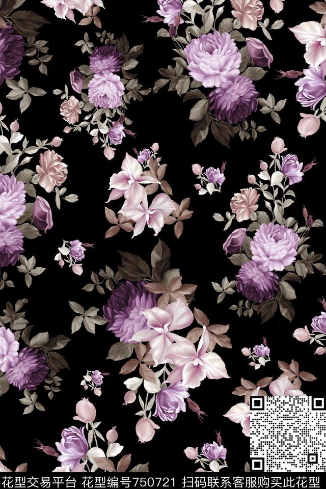 大花花朵花卉数码印花华亿平台下载（图片编号: 750721） - 瓦栏（Walan）
