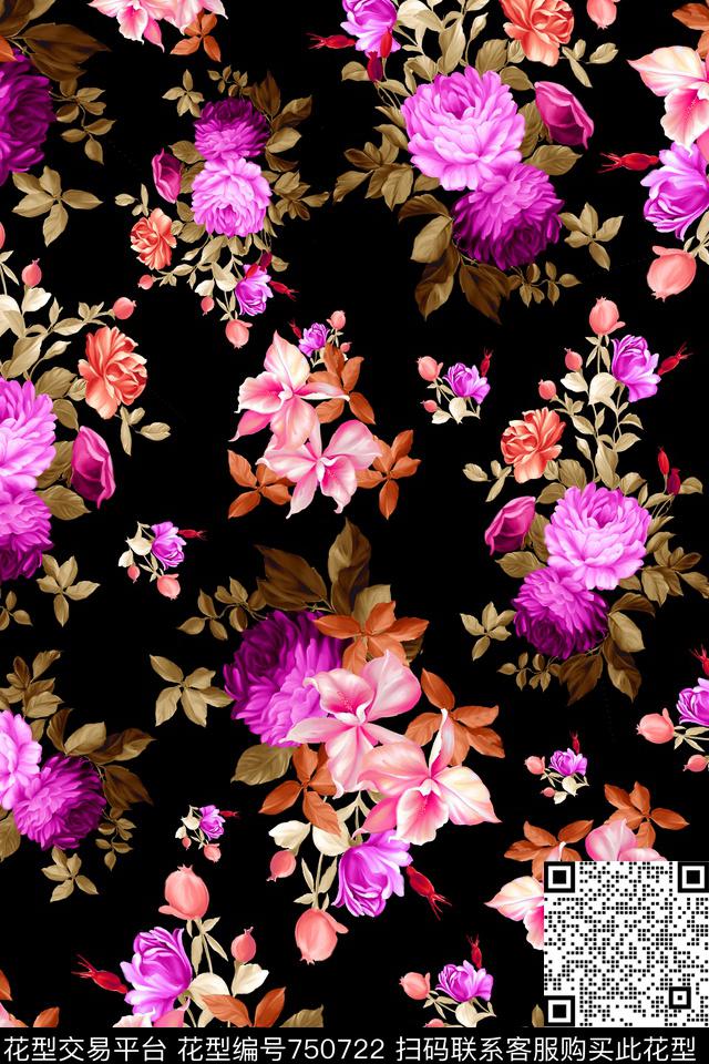 大花花朵花卉数码印花华亿平台下载（图片编号: 750722） - 瓦栏（Walan）