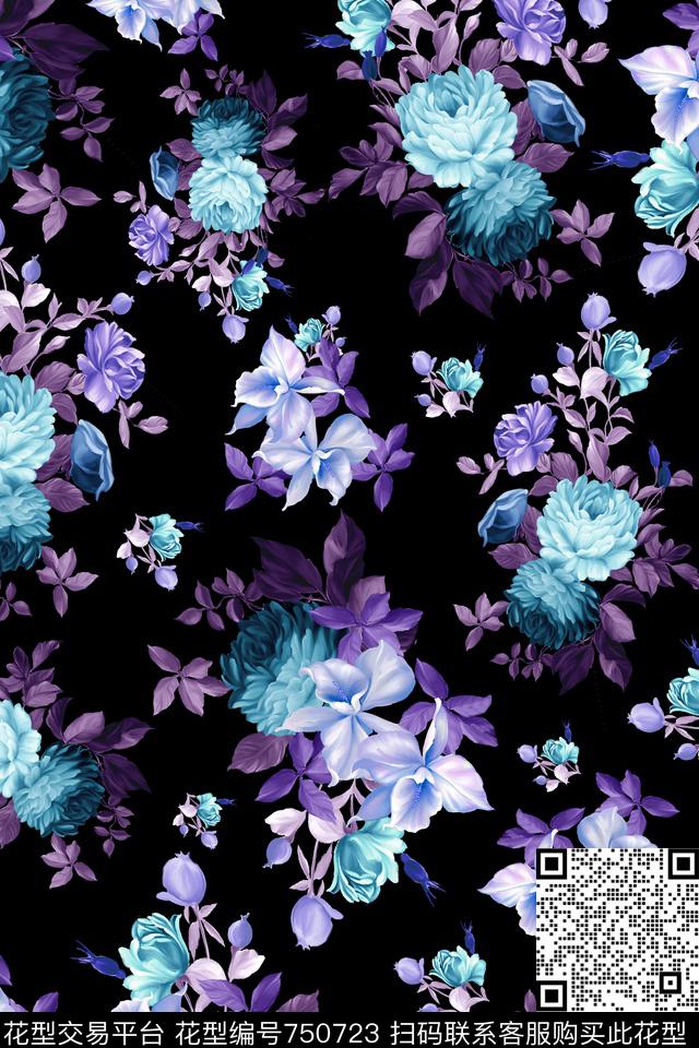 大花花朵花卉数码印花华亿平台下载（图片编号: 750723） - 瓦栏（Walan）