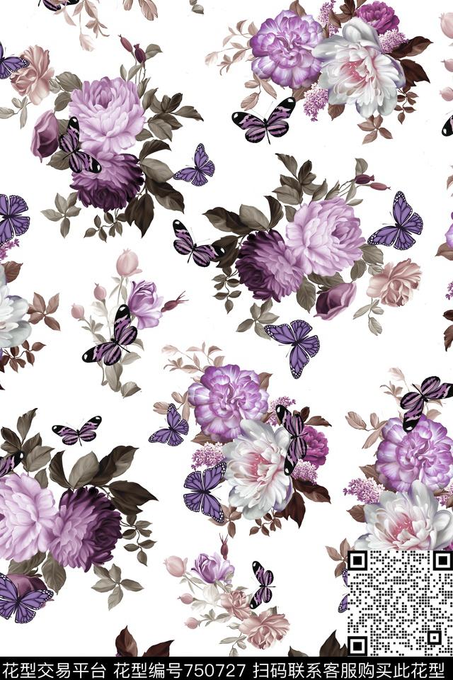 大花花朵花卉数码印花华亿平台下载（图片编号: 750727） - 瓦栏（Walan）