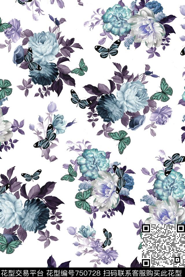 大花花朵花卉数码印花华亿平台下载（图片编号: 750728） - 瓦栏（Walan）